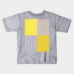 Grey and Yellow Brush Stroke Style Stripes Grid Kids T-Shirt